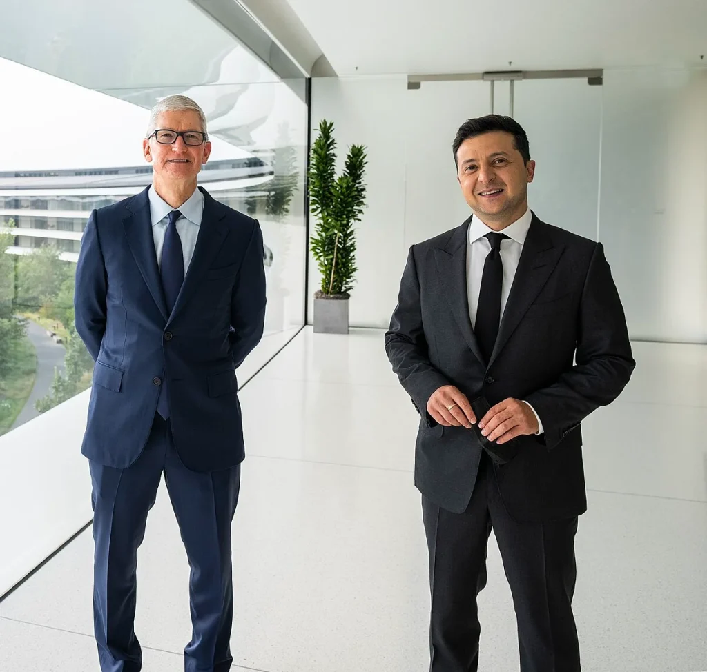 За свою каденцію генеральний директор Apple Тім Кук ще й встиг прийняти президента України Володимира Зеленського в Apple Park у 2021 році (Фото: Офіс Президента України)